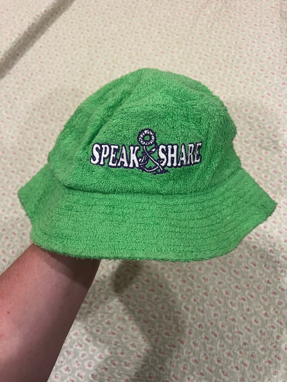 Speak & Share Green Terry Cloth Bucket Hat